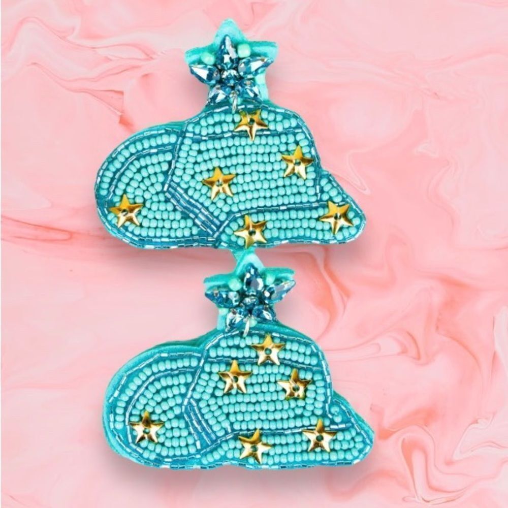 Beaded Bling Cowgirl Hat Seed Bead Earrings